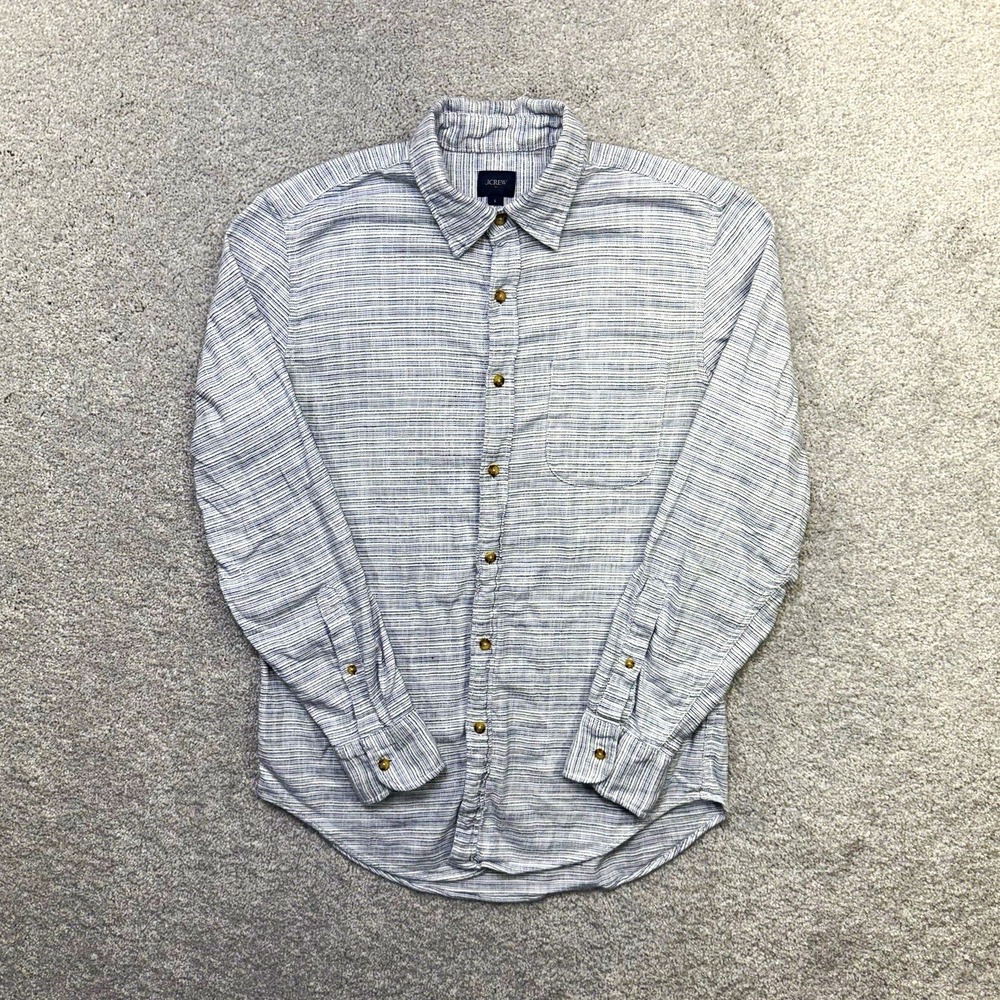 J Crew Mens S Button Down Shirt Blue White Striped Cotton Stretch Long Sleeve